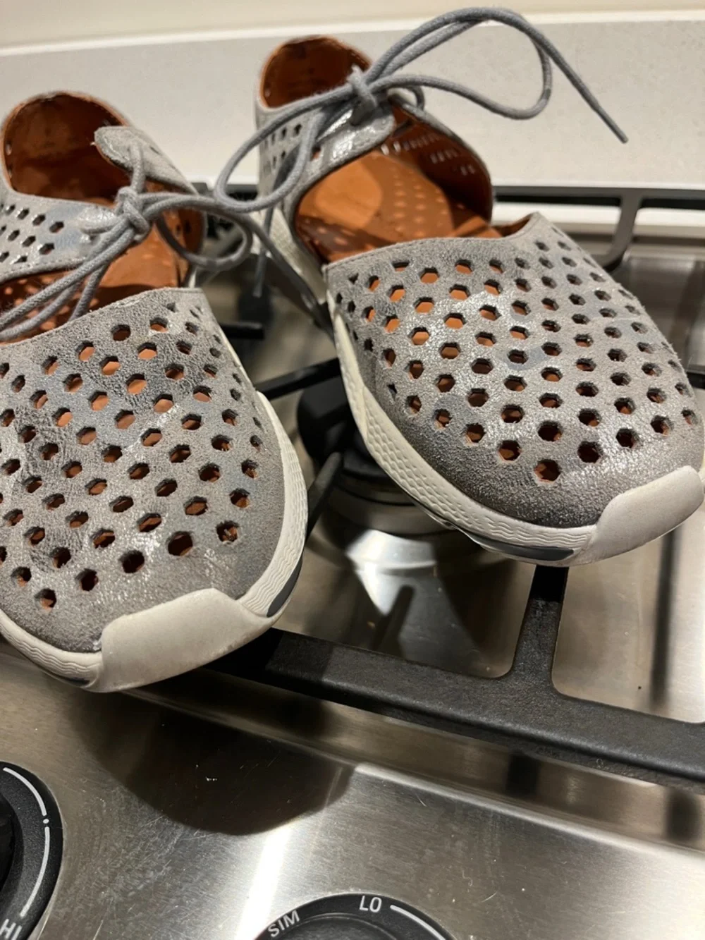 Women's Gray Perforated Athletic Lace-Up Slip-On Sneakers
